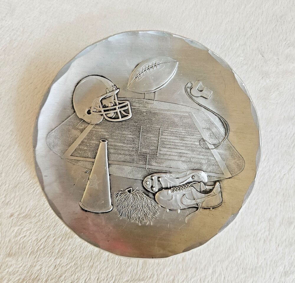 Wendell August Football Theme Collectible Plate/Coaster 4.25" Vintage Handmade